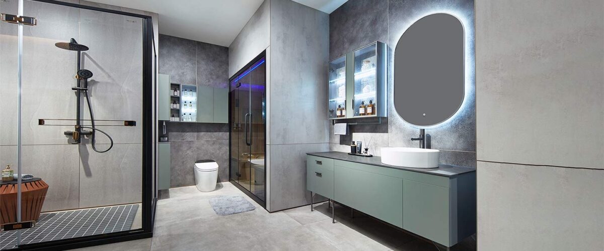 bathroom dark grey green