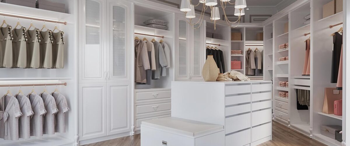 L-shape middle island custom walk-in closet