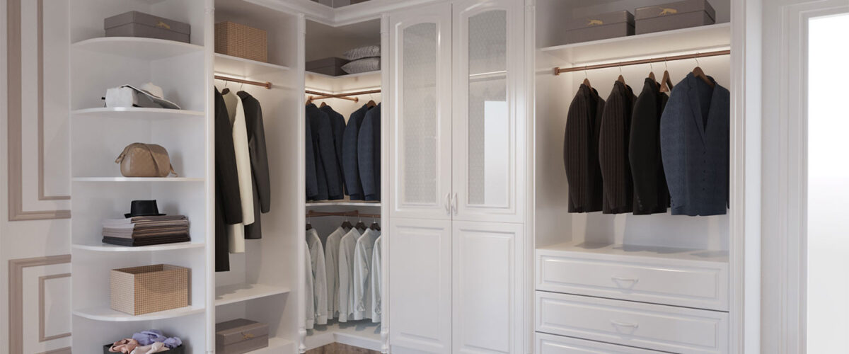 L-shape middle island custom walk-in closet