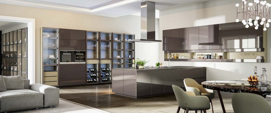 brown high gloss kitchen cabinets