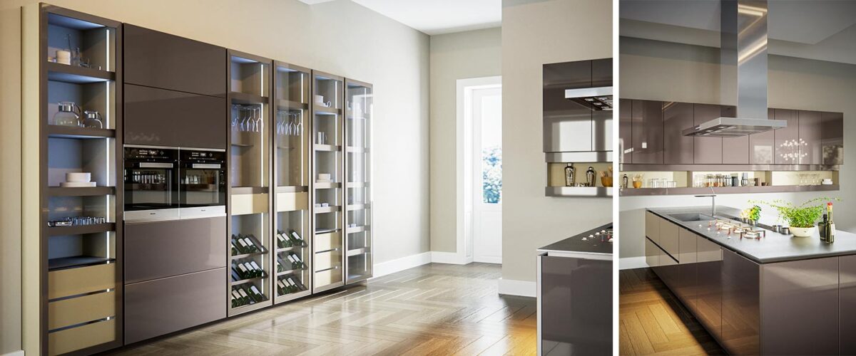 brown high gloss kitchen cabinets