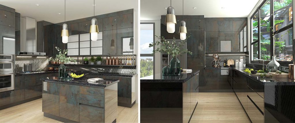 Italian High-end Modern High Gloss Stone Texture UV Lacquer Kitchen Cabinets