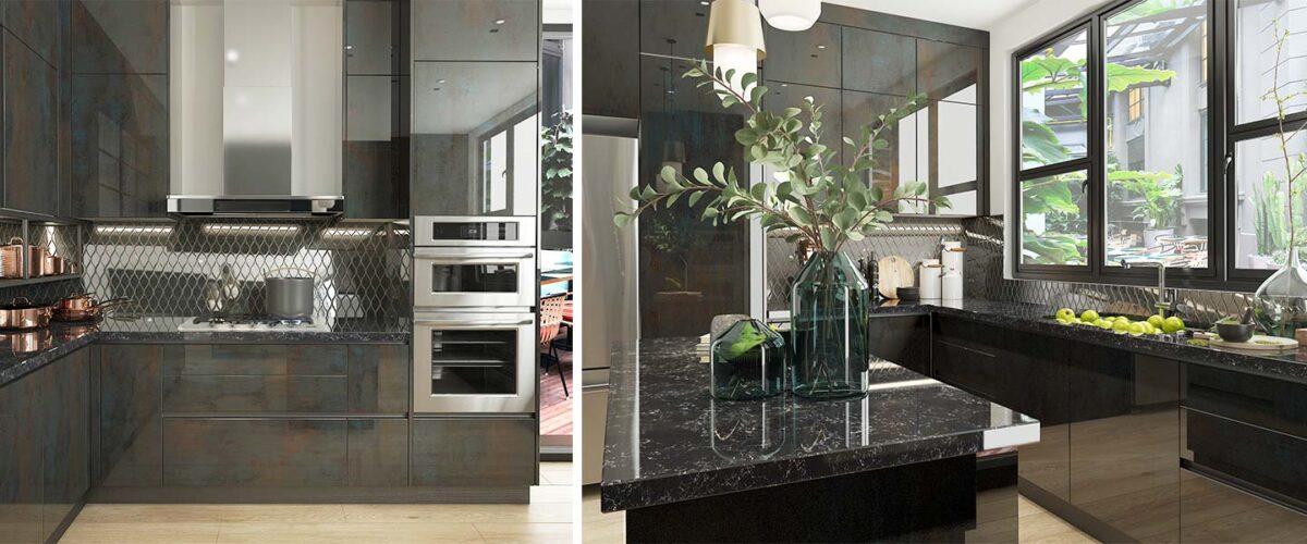 Italian High-end Modern High Gloss Stone Texture UV Lacquer Kitchen Cabinets