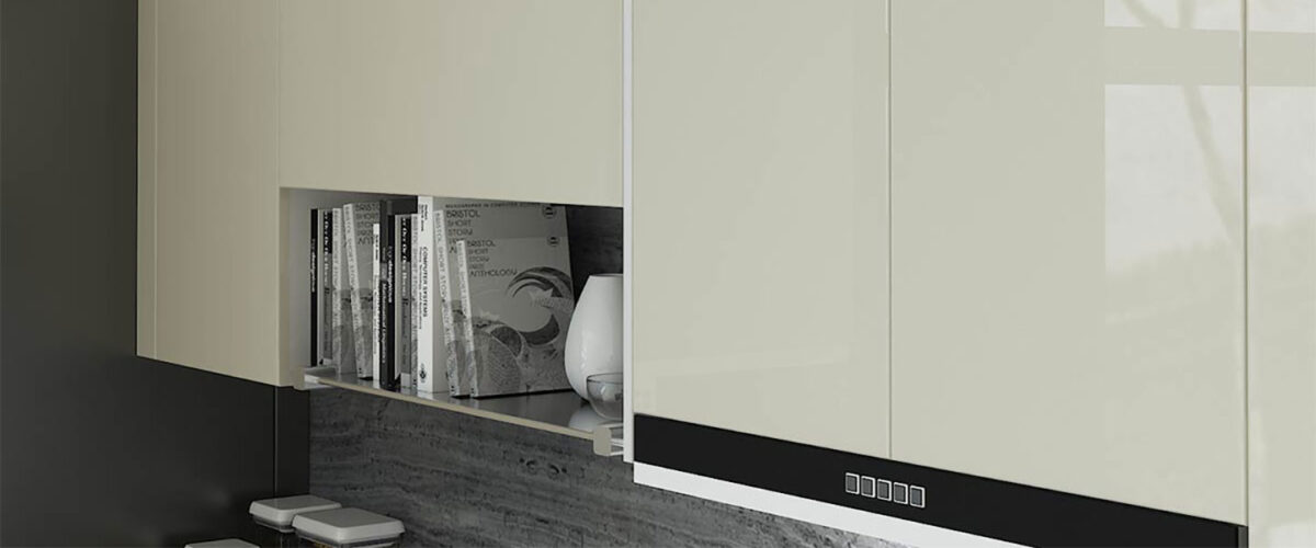 light colored upper with darker colored lower high gloss kitchen cabinets