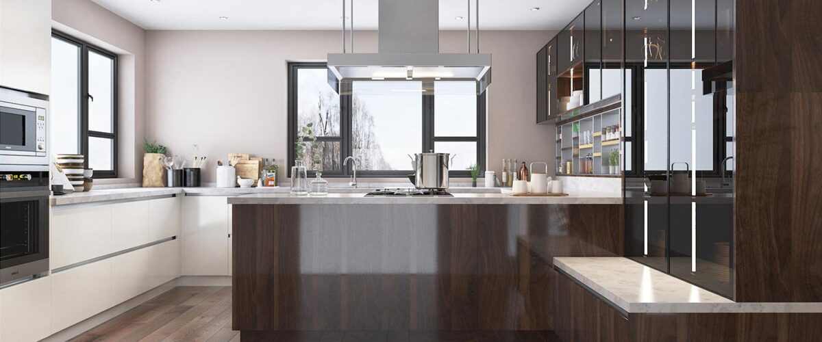 UV-Lacquer Brown High Gloss Kitchen Cabinets