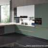 green with shining silver kitchen