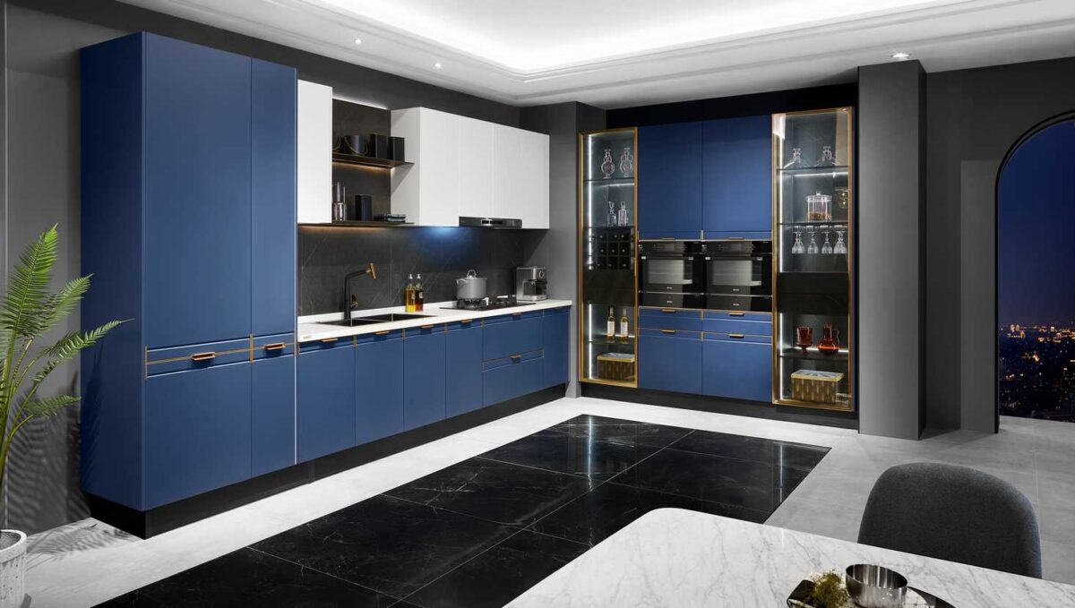 modern navy blue kitchen cabinet design