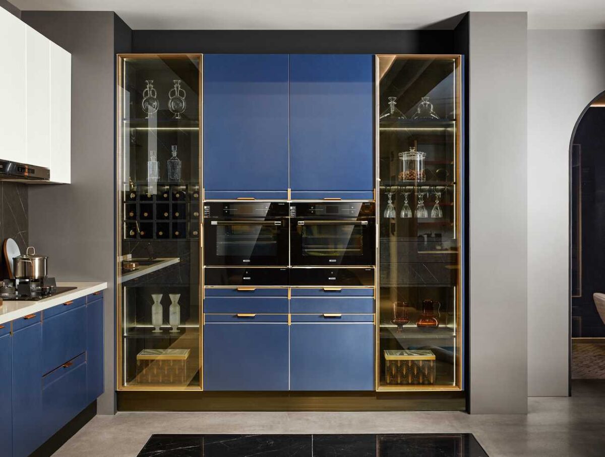 modern navy blue kitchen cabinet design