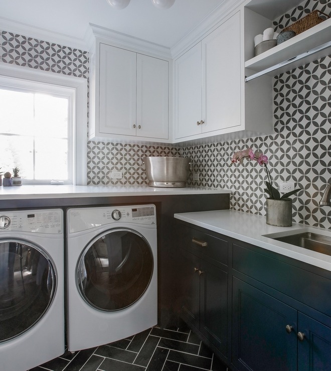 two-toned laundry room cabinets